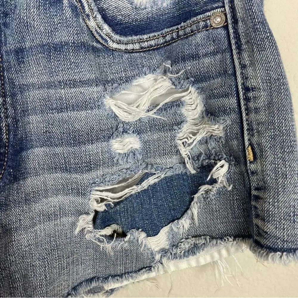 American Eagle Blue Denim Vintage Hi-rise Festival  Button Fly Shorts 6